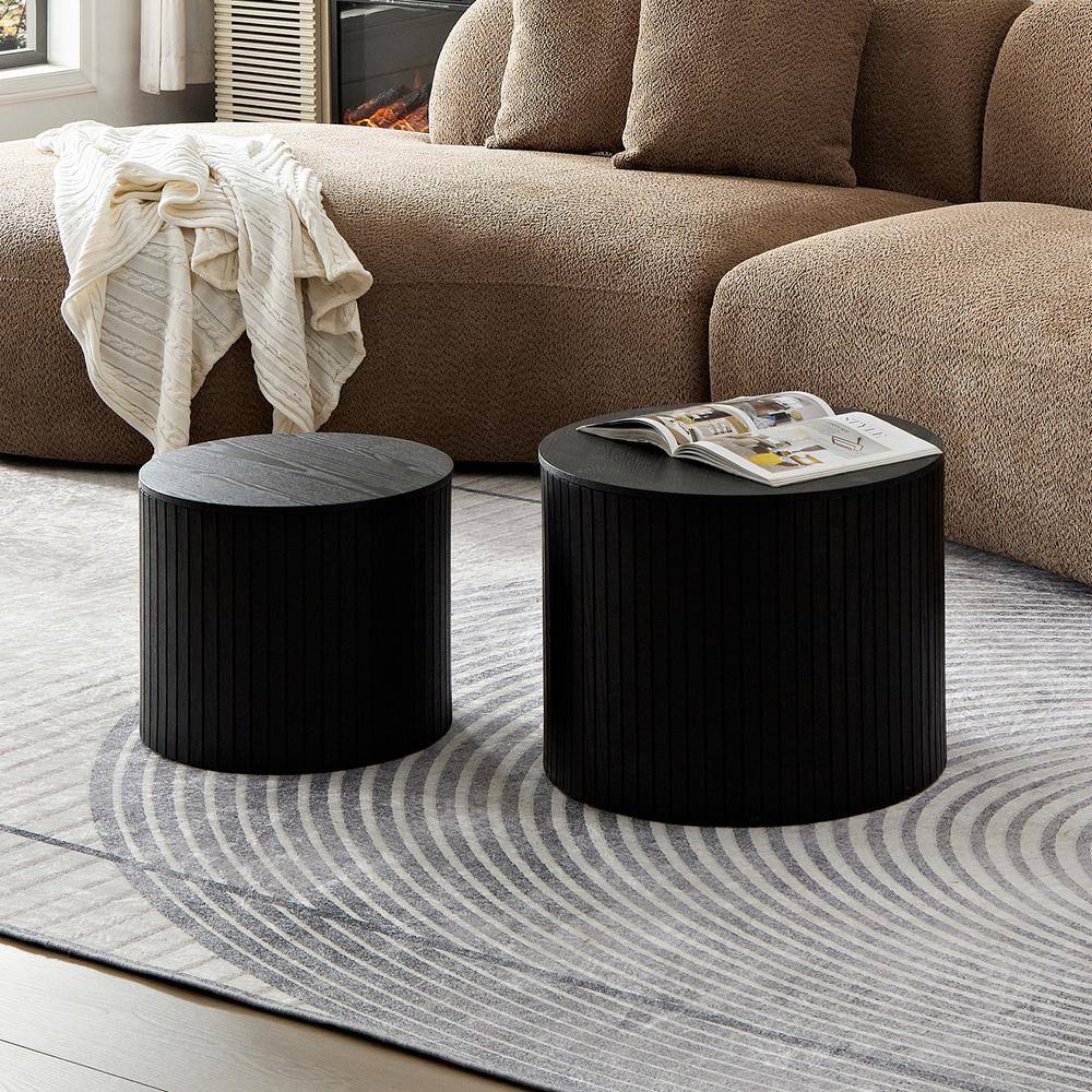 2-Pieces Round MDF Outdoor Coffee Table, Patio Nested Side Table for Lounge