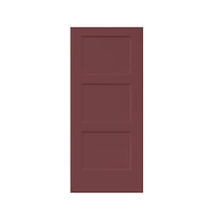 30 in. x 80 in. 3-Panel Maroon Stained Composite MDF Equal Style Interior Barn Door Slab