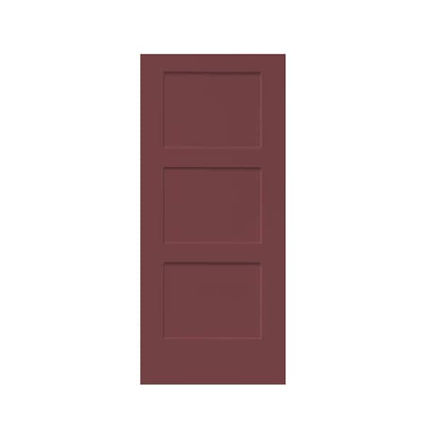 CALHOME 30 in. x 80 in. 3-Panel Maroon Stained Composite MDF Equal Style Interior Barn Door Slab