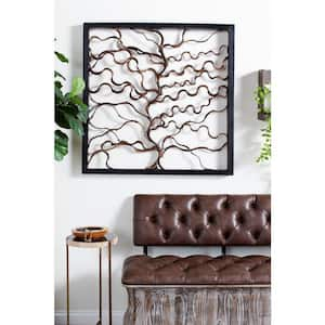 36 in. x 36 in. Wood Brown Branch Tree Wall Decor with Black Frame