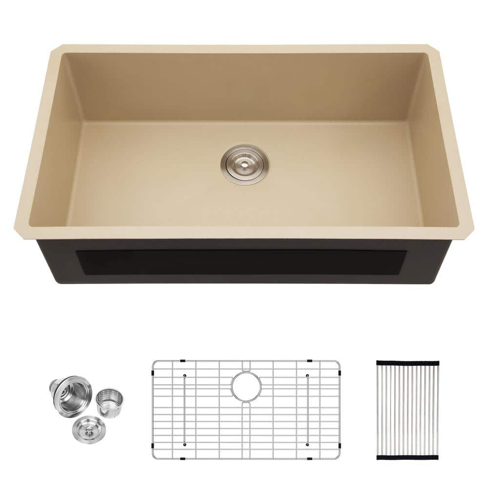 33 in. Undermount Sink Single Bowl 16-Gauge Marble Coating Stainless Steel Kitchen Sink -  Logmey, SC-TSY9133LU