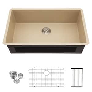33 in. Undermount Sink Single Bowl 16-Gauge Marble Coating Stainless Steel Kitchen Sink