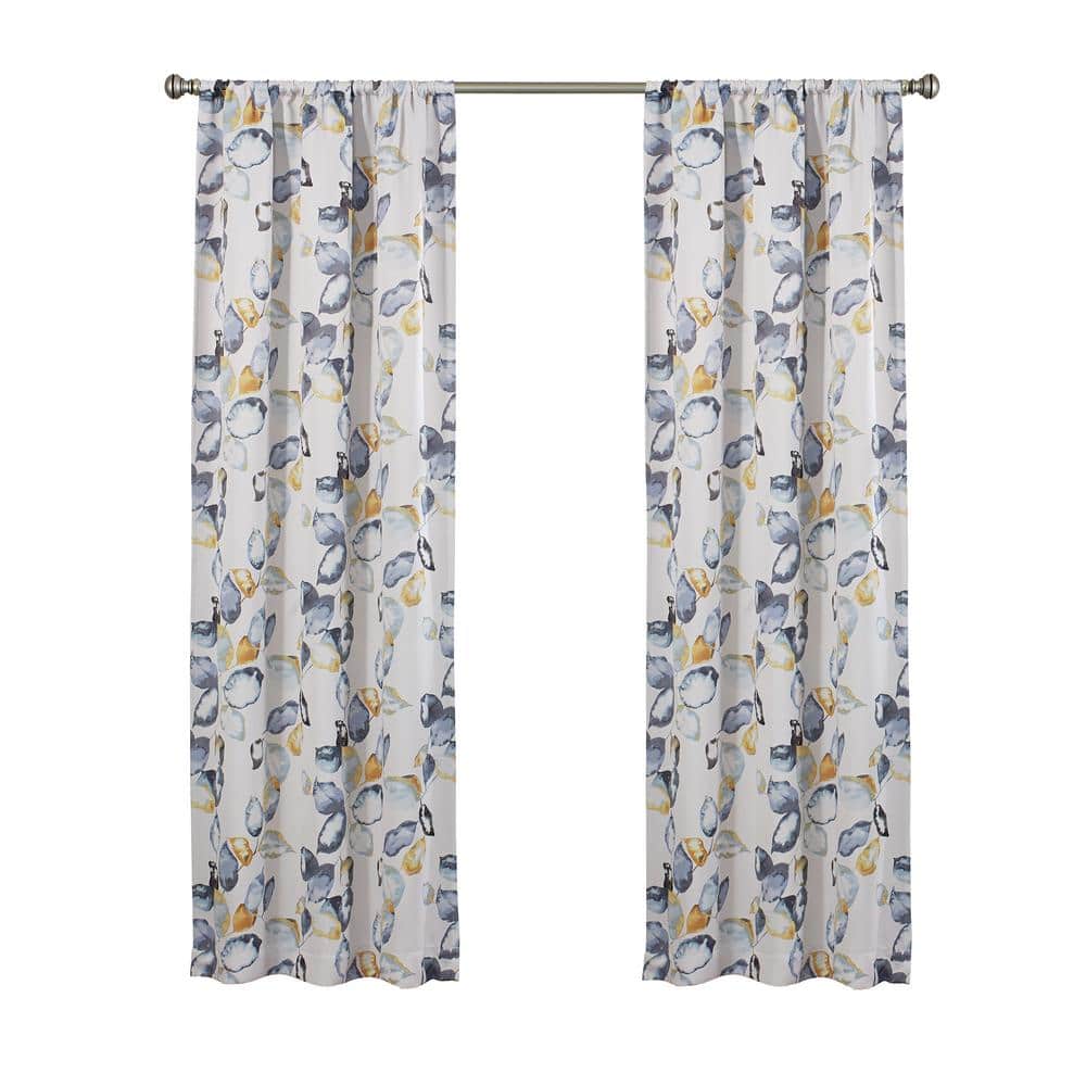 Yellow and Blue Floral Blackout Polyester Curtain Panel