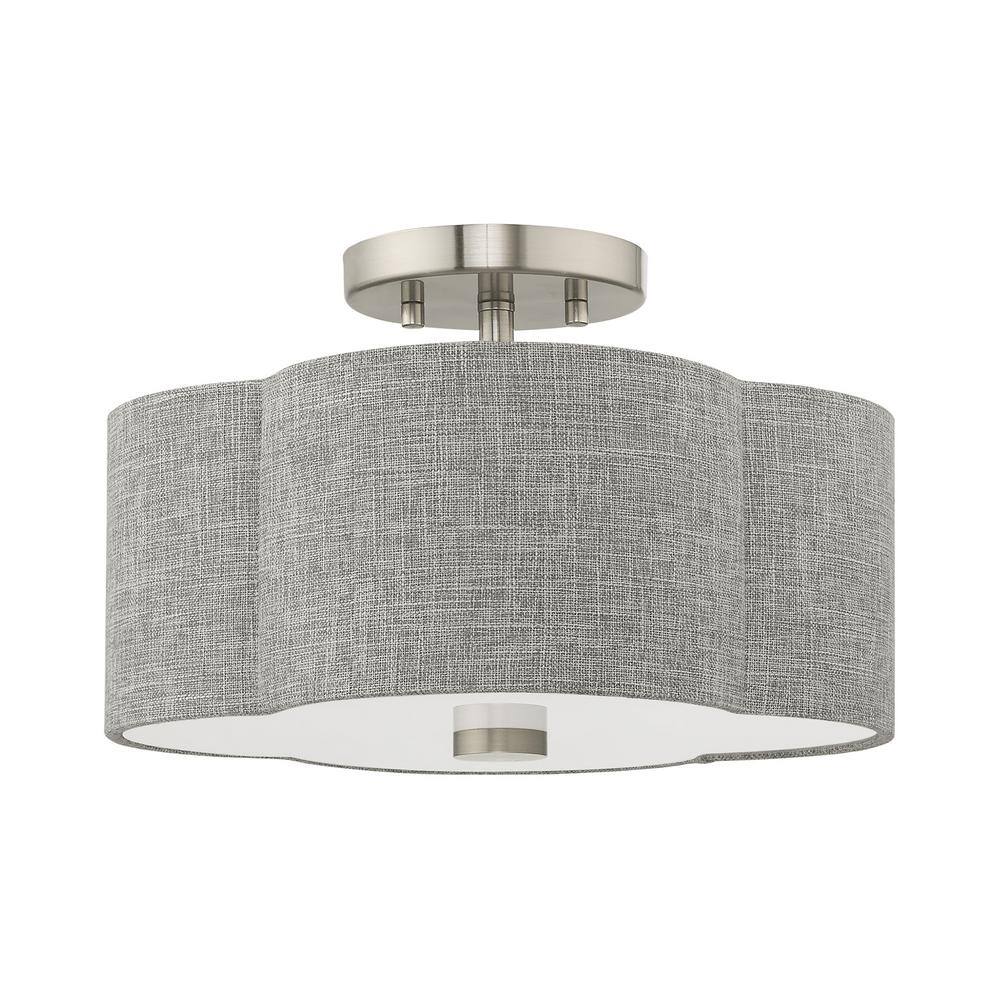 Kalmar Clover-Shaped Gray Drum Shade Ceiling Mount in Brushed Nickel