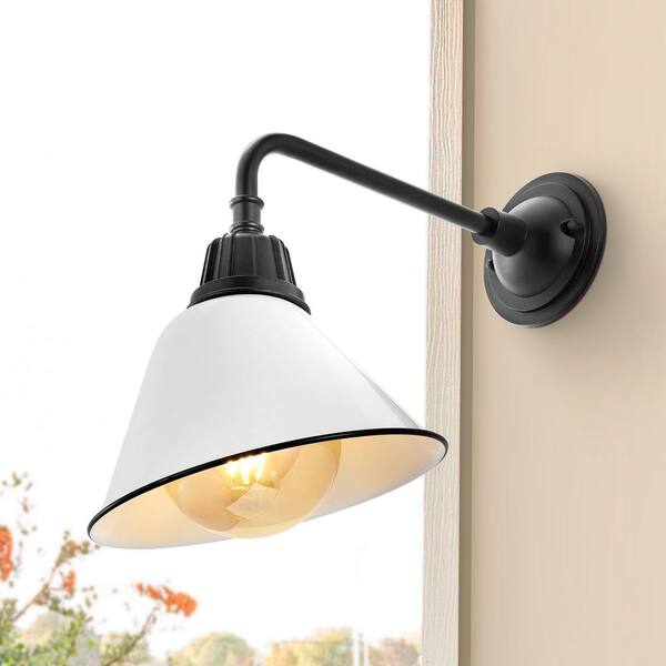 JONATHAN Y Croydon 9.63 in. White 1-Light Farmhouse Industrial