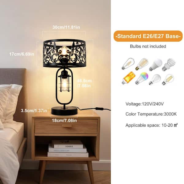 Genoci 11.81 in. 2 Light Black Modern Standard Table Lamp with