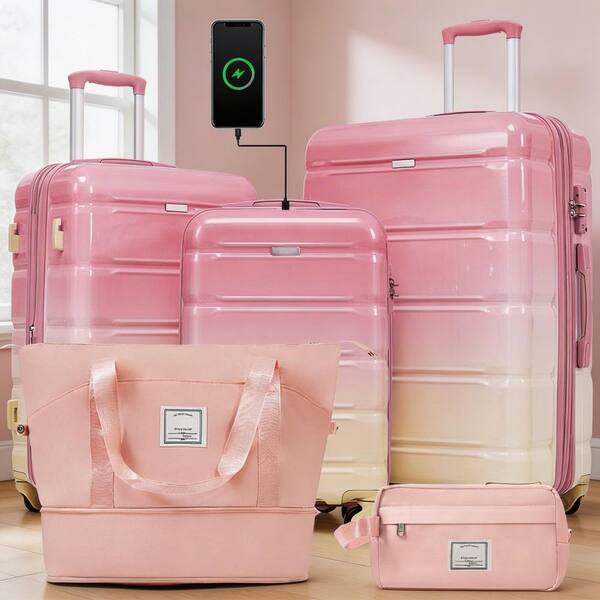 LIVACA 5-Piece Pink ABS Plastic Hardside Spinner Luggage Set with