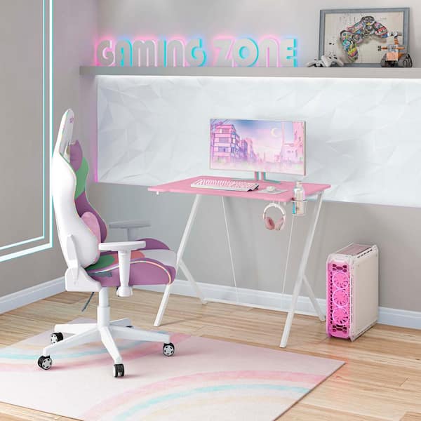 TECHNI MOBILI 23.62 in. Rectangular Pink Kids Computer Gaming Desk
