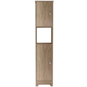 14.37 in. W x 16.04 in. D x 67.79 in. H Light Oak Linen Cabinet Storage Cabinet with 4 Shelves and Double Door