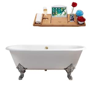 68.9 in. Cast Iron Clawfoot Non-Whirlpool Bathtub in Glossy White with Polished Gold Drain And Polished Chrome Clawfeet