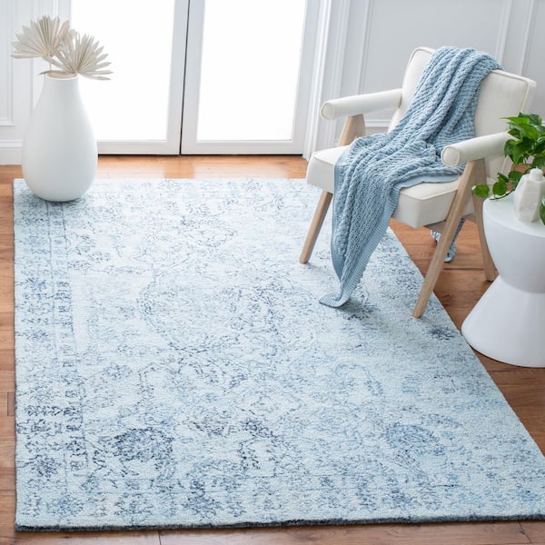 Marquee 2 ft. x 3 ft. Light Blue/Navy Ornate Border Area Rug