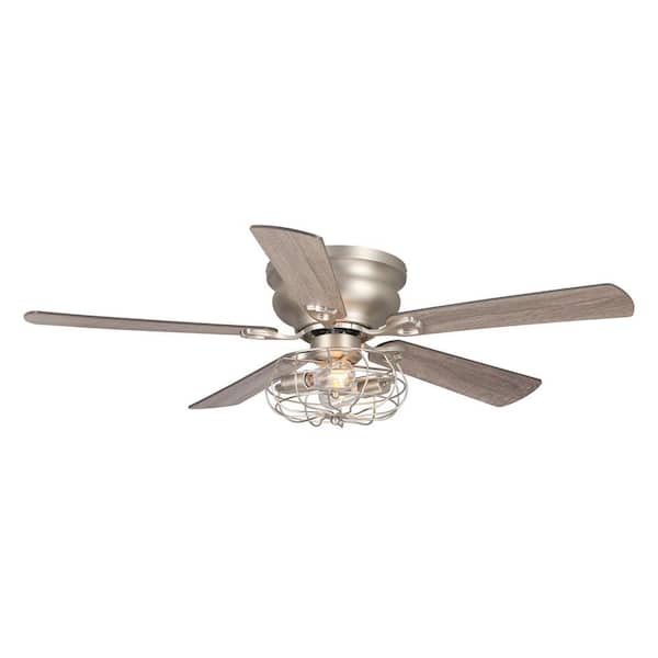 Parrot Uncle Thurber 48 in. Metal Cage Nickel Flush Mount Ceiling Fan with Remote Control and Light Kit
