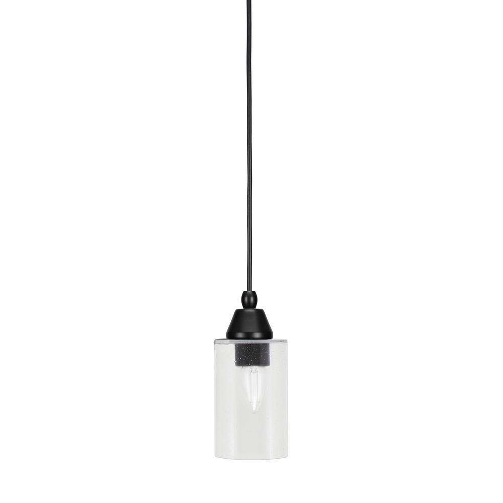 Bryson 4 in. 1-Light Matte Black Cord Pendant Light with 4 in. Clear Bubble