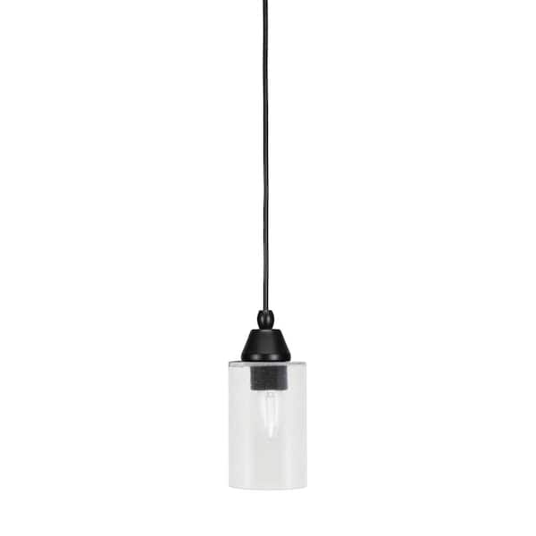 Unbranded Bryson 4 in. 1-Light Matte Black Cord Pendant Light with 4 in. Clear Bubble Glass Shade, no bulb included