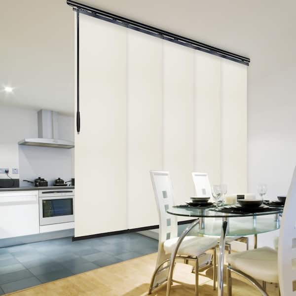 EMOH Putty 58 in. - 110 in. W x 116 in. L Adjustable 5- Panel Black Single Rail Panel Track with 23.5 in. Slates