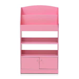 KidKanac 43.31 in. Pink Faux Wood 5-shelf Etagere Bookcase with Doors