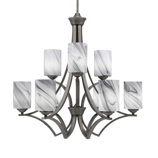 Unbranded Clevelend 9-Light Graphite Chandelier, Round Chandelier with 4 in. Onyx Swirl Glass Shades, No bulbs included