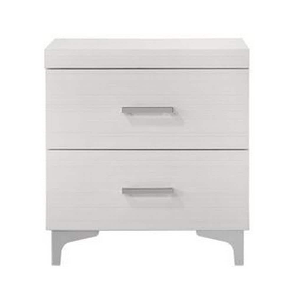 White 2-Drawer Nightstand with Metal Bar Handles