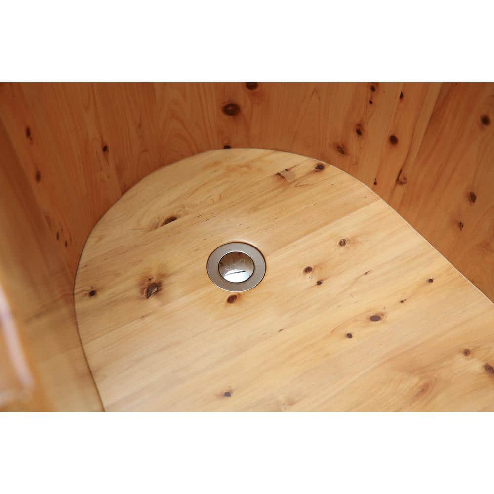 61'' Natural Cedar Freestanding Soaking Bathtub with Chrome Faucet