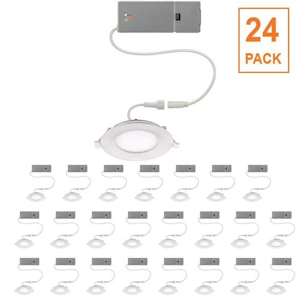 24-pack 4 in. Canless Integrated LED Recessed Light Trim 650 Lumens Adjustable CCT New Construction Kitchen Remodel