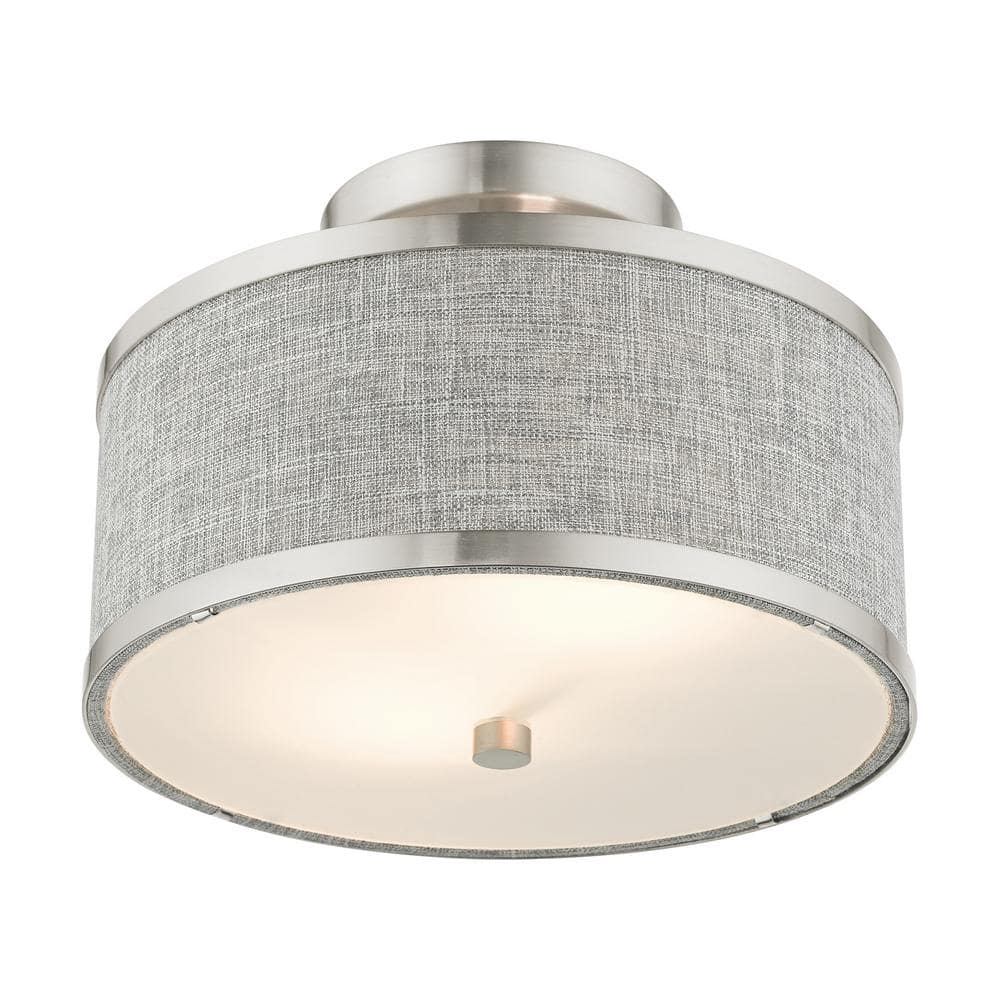 Elegant Indoor/Outdoor Brushed Nickel Drum LED Light with Grey Shade