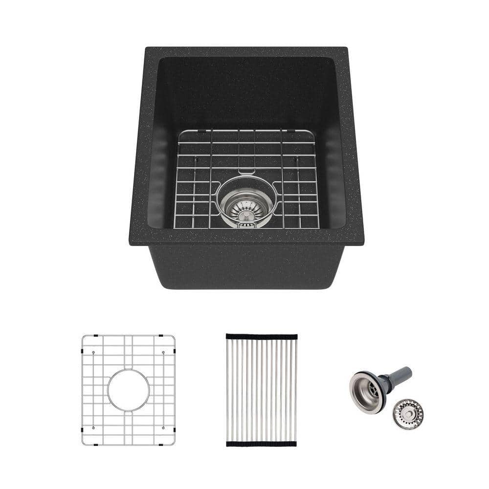 Logmey Matte Black Quartz/Granite Composite 15 in. Undermount Bar