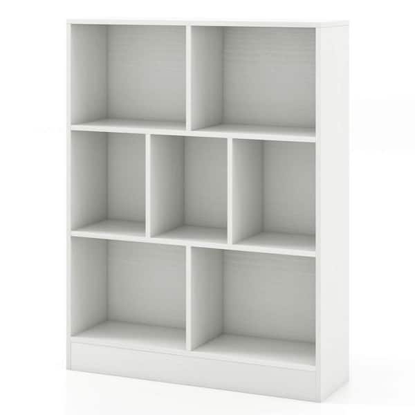 41 in. Wide White Wooden Freestanding 7 Shelves Kids Bookcase Toy Storage Organizer