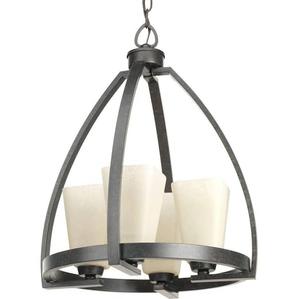 Progress Lighting Ridge Collection 4-Light Espresso Chandelier with Square Etched Watermarked Glass Shade