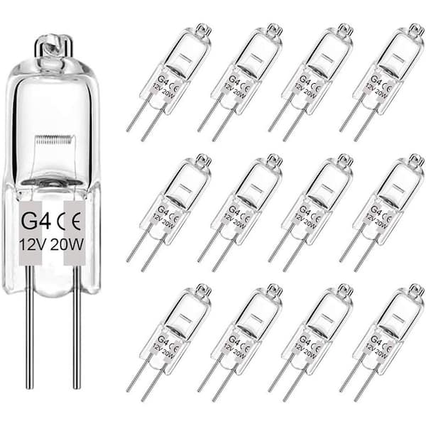 20W Halogen Bulb, 12 Pack, Dimmable, AC/DC 12V, T3 JC Bi-Pin, Warm White 2700K-3000K