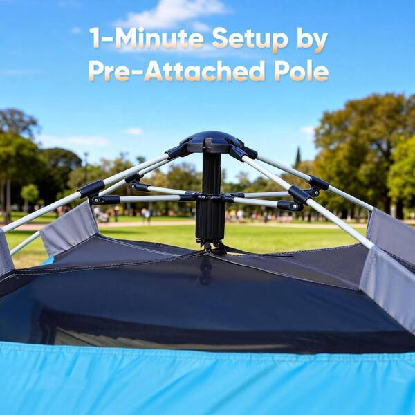Waterproof Pre-Attached Pole Setup Camping Tent, 4-Side Mesh