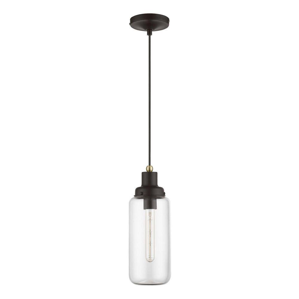 Bronze and Antique Brass Mini Pendant with Clear Glass Shade