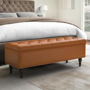 Light Brown Faux Leather Upholstered Storage Bench 50 in. x 17 in. x 18 in. Entryway Bench and Bedroom Bench End of Bed