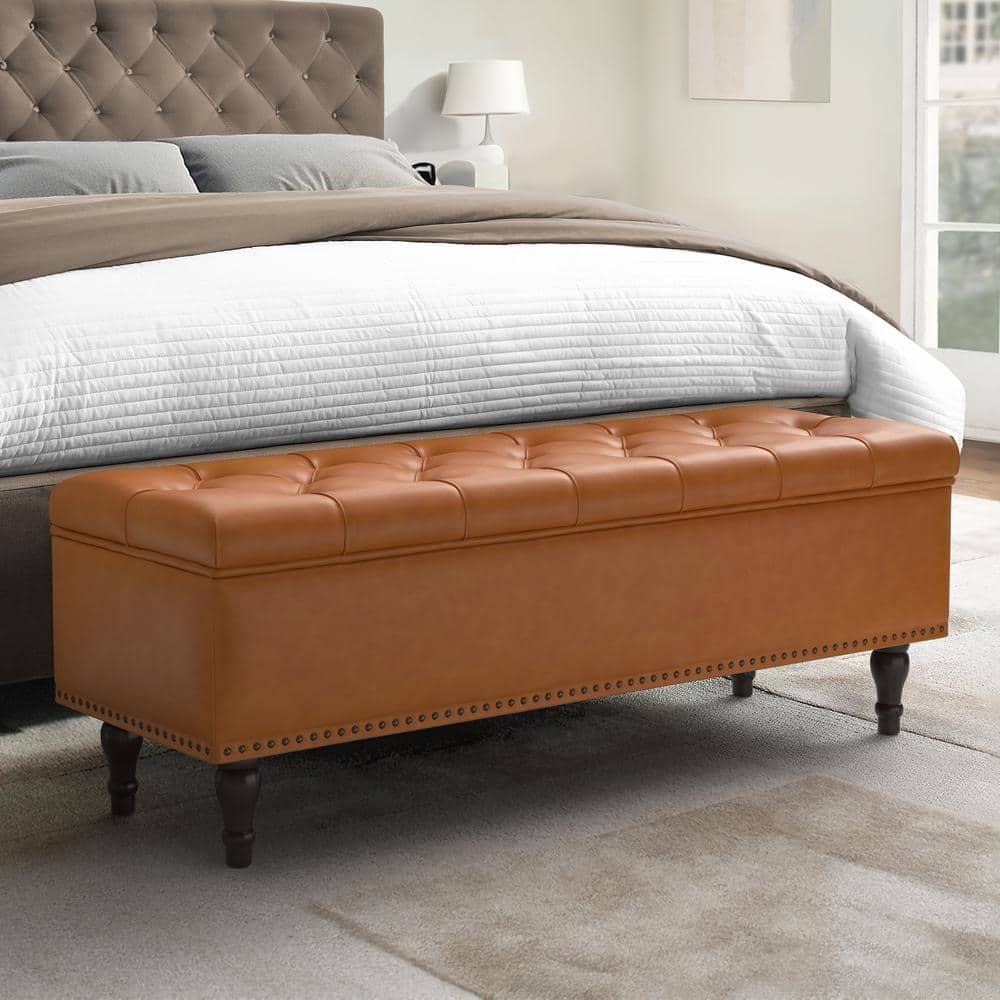 LUE BONA Yellowish Brown Faux Leather Ottoman x in