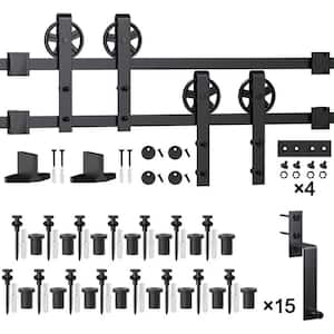 18 ft./216 in. Black Sliding Bypass Barn Door Hardware Track Kit for Double Doors with Non-Routed Floor Guide