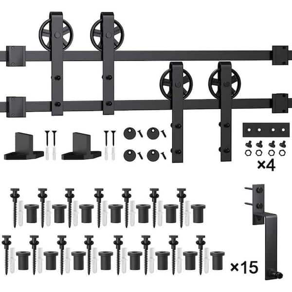 WINSOON 18 ft./216 in. Black Sliding Bypass Barn Door Hardware Track Kit for Double Doors with Non-Routed Floor Guide