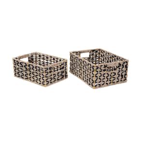 Hand-Woven Water Hyacinth Wicker Rectangular Nesting Baskets in Black and Natural (2-Pack)