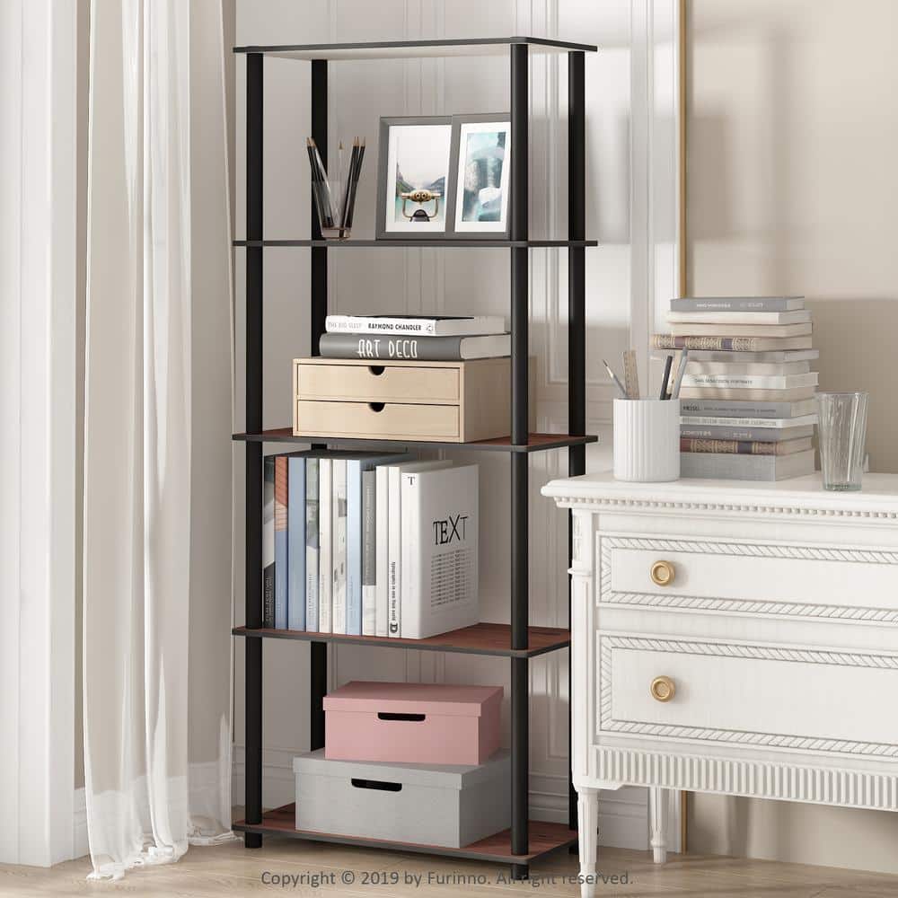 Laminated Black & Light Cherry 5-Tier Round Tube Shelf