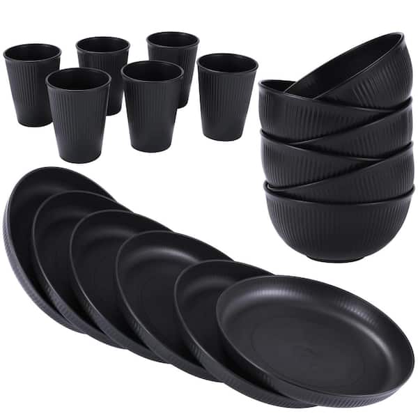 18-Piece Wheat Straw Dinnerware Set Service for 6, Unbreakable Plates Bowls and Cups, Natural Wheat Straw Fiber, BPA-Fr