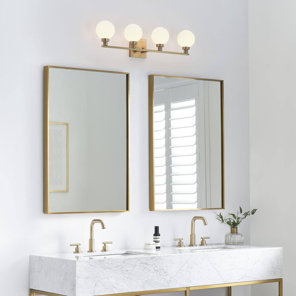 Clybourn Satin Brass 4-Light Dimmable Vanity with Milk Glass Shades