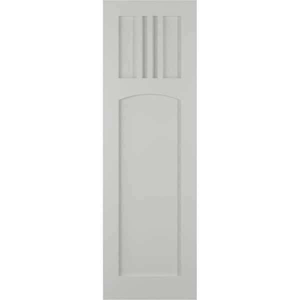 Ekena Millwork 12 in. x 30 in. PVC True Fit San Miguel Mission Style Fixed Mount Flat Panel Shutters Pair in Hailstorm Gray