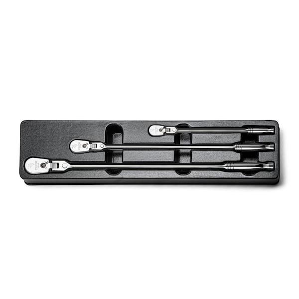 1/4, 3/8, 1/2 in. Drive Fine 90-Tooth Locking Flex-Head Ratchet Set, Extra Long Chrome Handle (3-Piece)