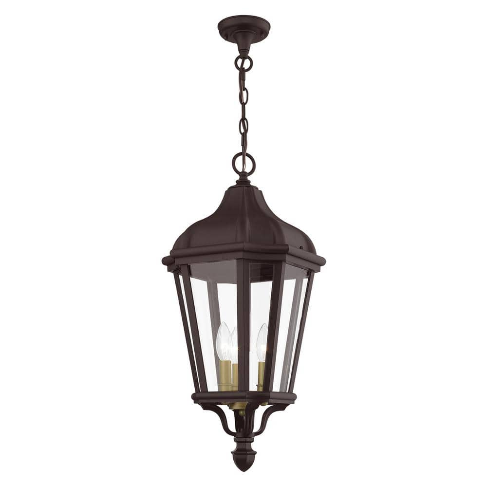 Elegant Morgan Bronze 3-Light Outdoor Pendant with Clear Glass