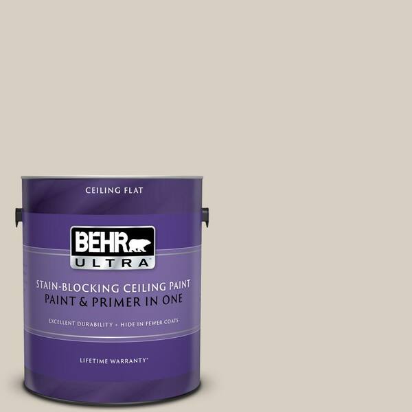 BEHR ULTRA 1 gal. #UL170-10 Aged Beige Ceiling Flat Interior Paint and Primer in One