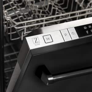 18" Compact Black Stainless Steel Top Control Dishwasher with Stainless Steel Tub and Traditional Style Handle, 52 dBa