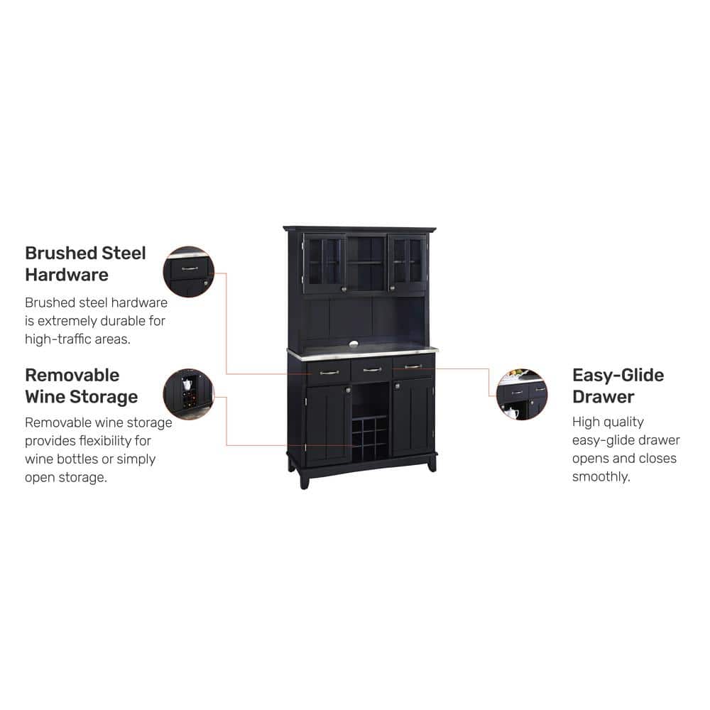 Black Hardwood Buffet with Hutch and Stainless Steel Top