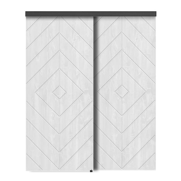 CALHOME 60 in. x 80 in. Hollow Core White Stained Pine Wood Interior Double Sliding Closet Doors