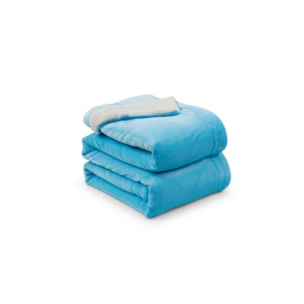 Unbranded Blue Sherpa 108 x 90 King 100% Polyester Blanket
