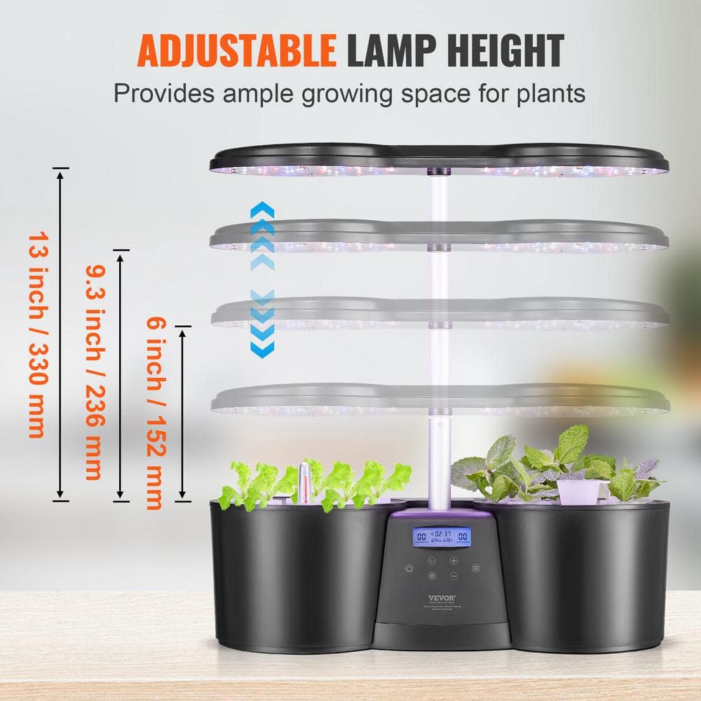 Black Adjustable Indoor Hydroponics Growing System with LED Light