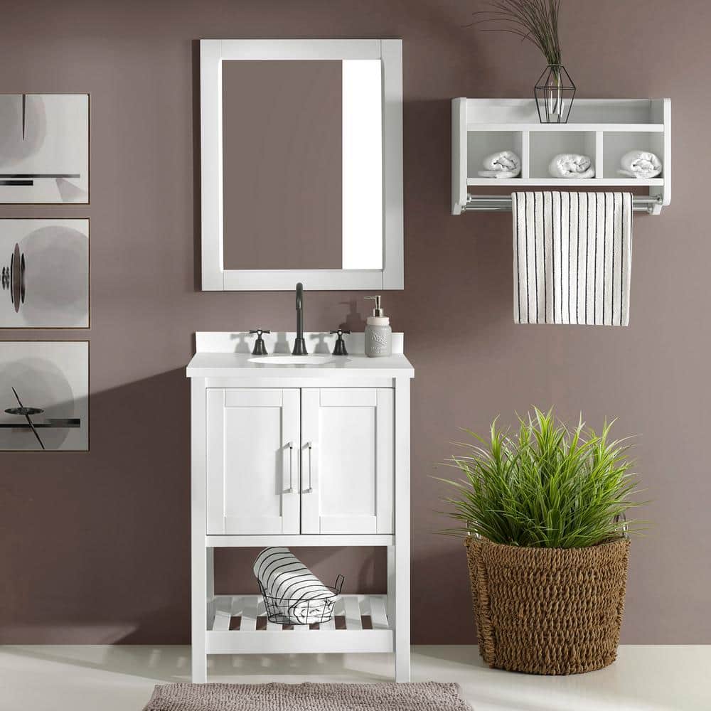 Bennet 24" White Pine Wood Modern Shaker Vanity Cabinet with Open Shelf