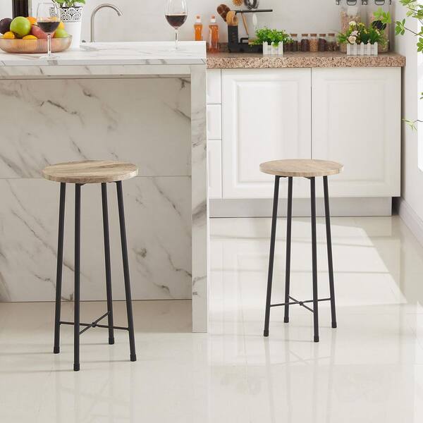 VECELO 24 in. Maple Color Metal 23.6 in. Bar Stool with Wooden 